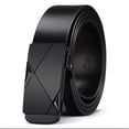 thumbnail image 3 of Leather Belts for Men Automatic Buckle Leather Geometric Spliced Metal Buckle Matte Strap Business Daily Versatile Waist Accessory Black 120cm, 3 of 8