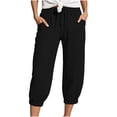thumbnail image 2 of ZHOGXU Women Casual Pant With Pocket Straight Leg Solid Color Drawstring Elastic Waist Calf Length Comfortable Lightweight Trousers For Outdoor Activities，Black，S, 2 of 5