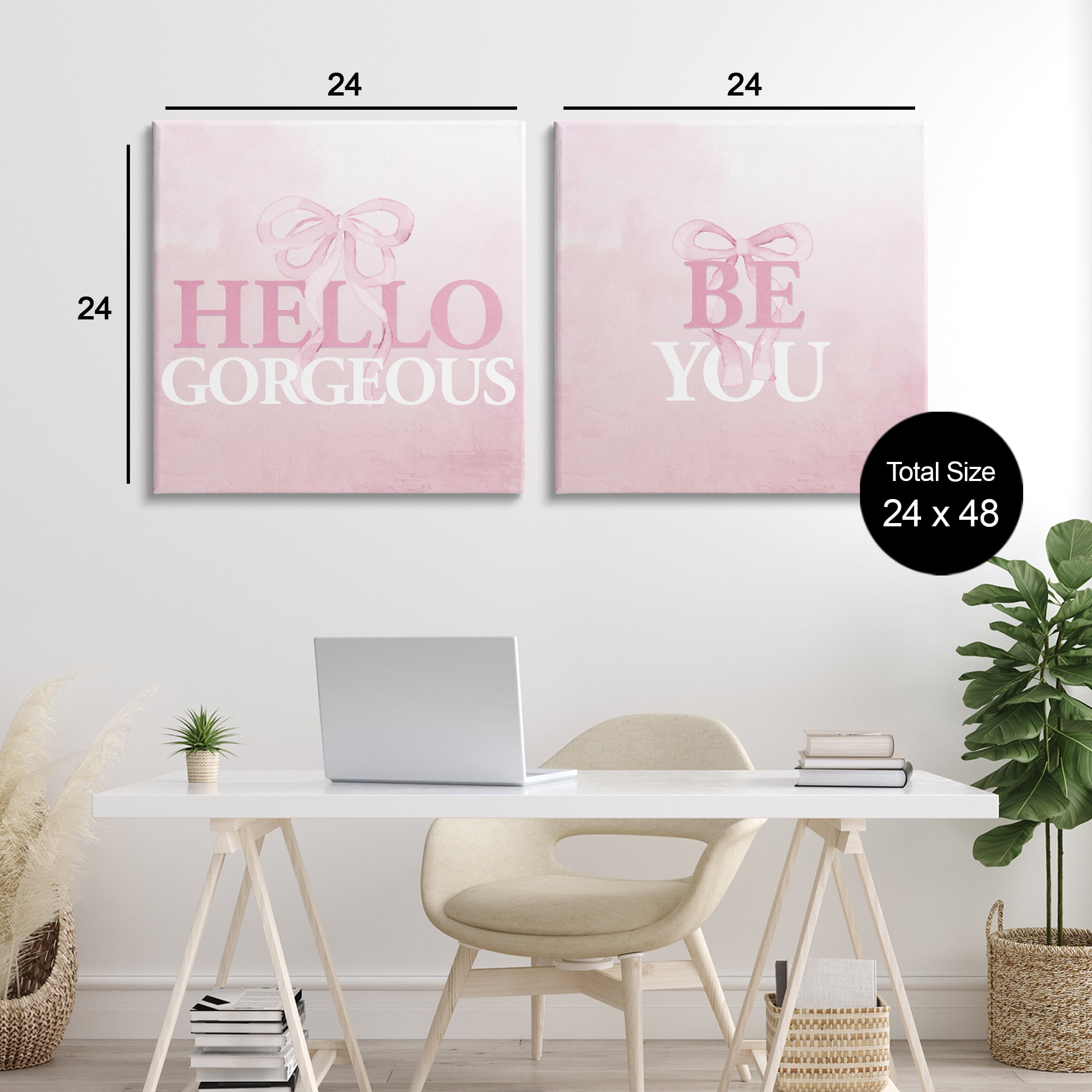 Pink Feminine Empowerments 2 Piece Canvas Wall Art Set, design by Kim Allen