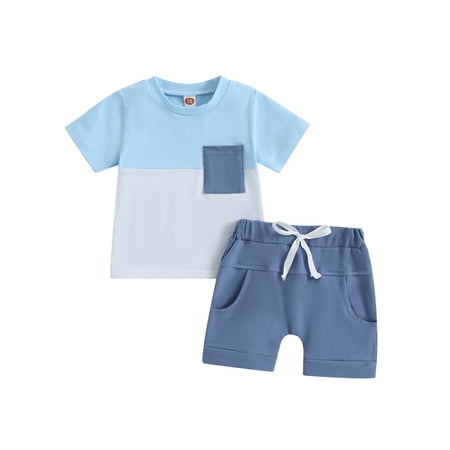 

jaweiwi Baby Toddler Boys Shorts Clothes Set 0 6M 12M 18M 24M 2T 3T Short Sleeve Contrast Color Print T-shirt with Elastic Waist Shorts Summer Outfit