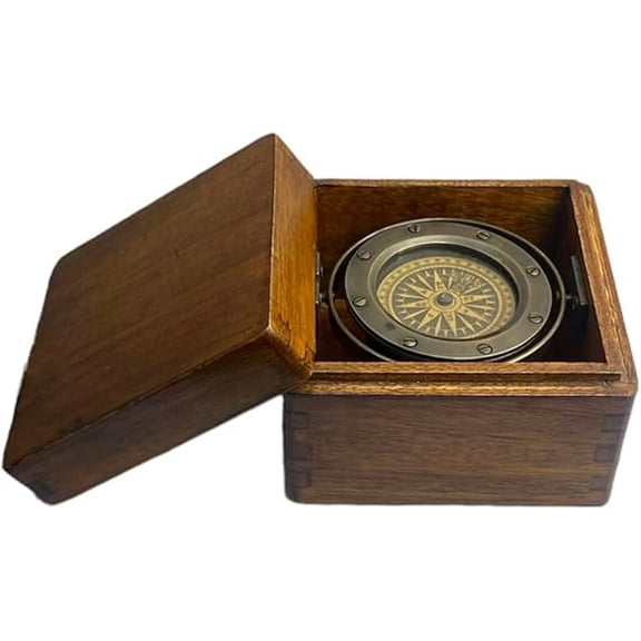 Elegant Brass Compass with Exquisite Rosewood Box - Perfect Nautical Gift for Adventurers, Collectors, and Outdoor Enthusiasts