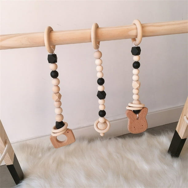 Fiudx Gimnasio de Madera para Bebés, Juego de Juguetes Colgantes Suaves, Desarrollo Sensorial para Recién Nacidos, Marco de Madera con Adornos de Cuentas, Regalo Ideal para Niños y Niñas, Tamaño de 2