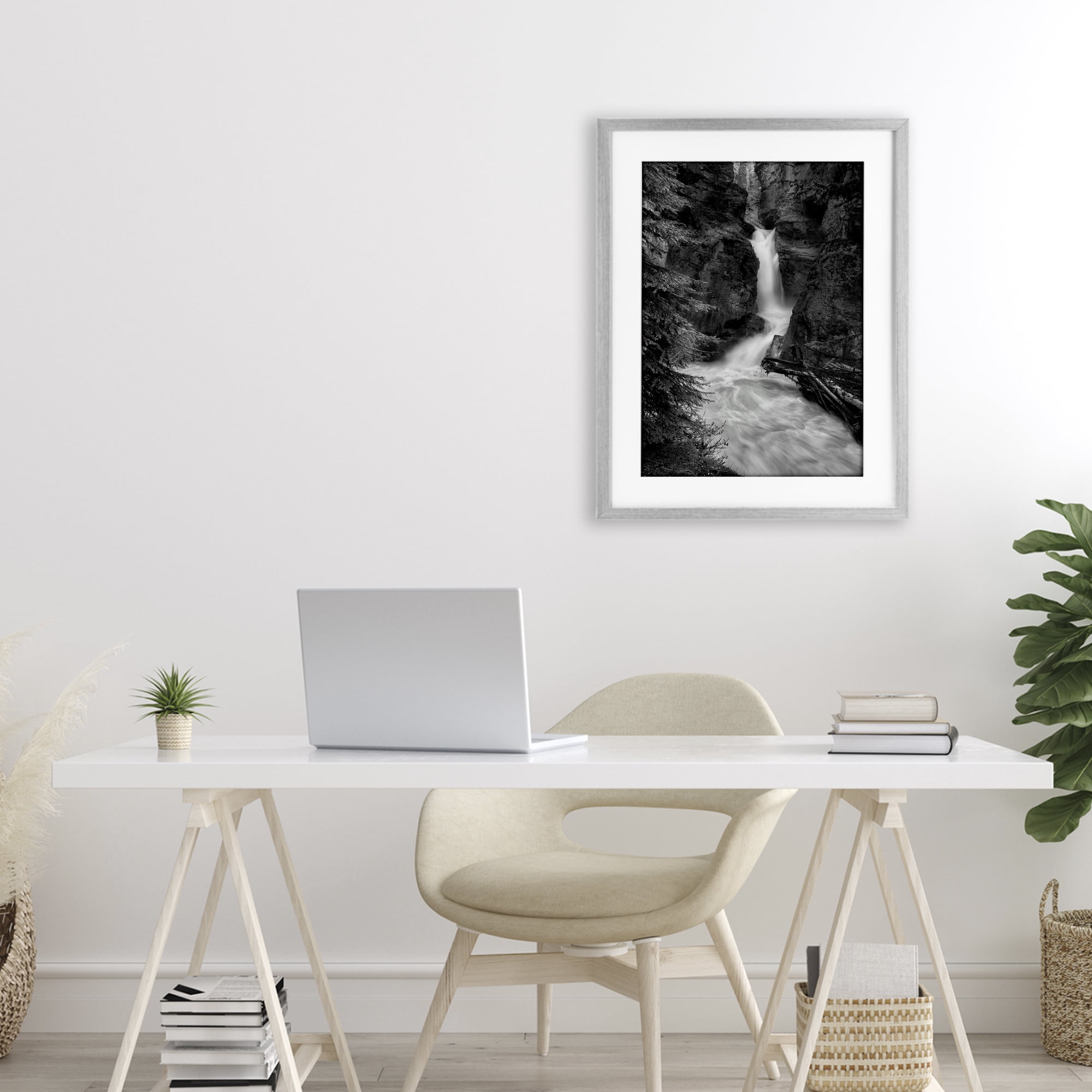 Stupell Industries Banff National Park Waterfall Gray Framed Print Under Glass, design by Jon Evan
