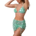 thumbnail image 4 of Conjuntos de bikini de tres piezas con halter y bloques de color para mujer, parte inferior triangular, malla de cobertura, trajes de baño en verde medio y blanco, 4 of 5