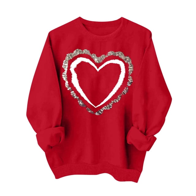 Amzcrzy Sweat-Shirt pour Femmes, Col Rond, Imprimé, Manches Longues, Chandail en Molleton à Capuche, Chandails en Molleton de Saint-Valentin pour Femmes, Chemises à Manches Longues pour Femmes, Chandail en Molleton à Enfiler S