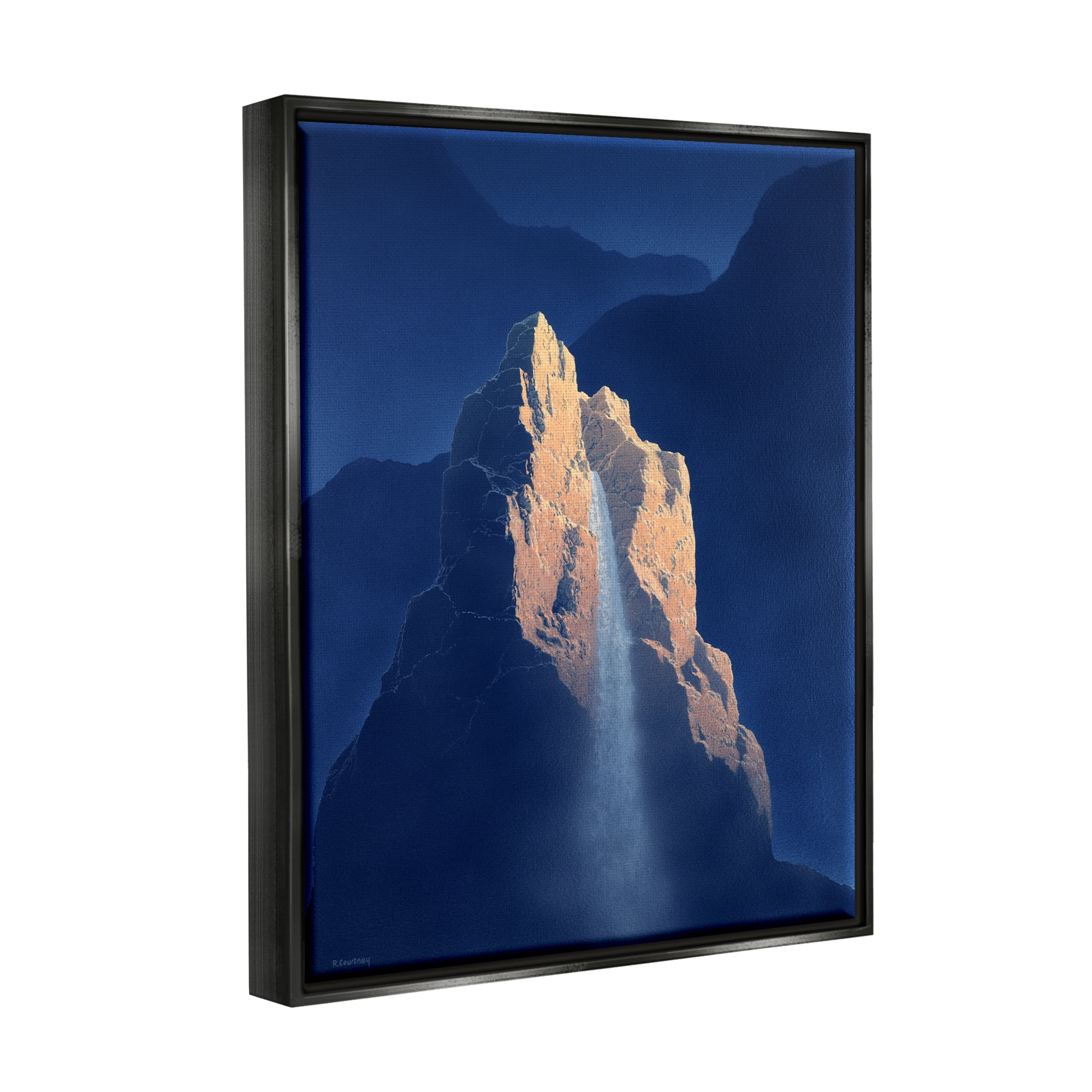 Stupell Surreal Stone Cliff Waterfall Landscape Painting Black Floater Framed Art Print Wall Art
