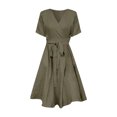 thumbnail image 3 of Vestido Vestido casual con cuello en V para mujer Vestido elegante de lino y algodón (Verde militar XL) Ygjytge ejercito verde T XL para Mujer, 3 of 8
