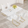 thumbnail image 3 of JUFU 63" Dining Table Set for 4, Faux Marble Table, 4 White PU Chairs, Gold Cantilever Legs, 3 of 11