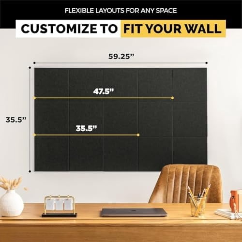 Vision Board - Large Cork Board for Walls 59" x 36", Black Bulletin Board | 15 Pack Felt Wall Tiles | Cork Boards for Office Pin Board Tack Board Cork Boards