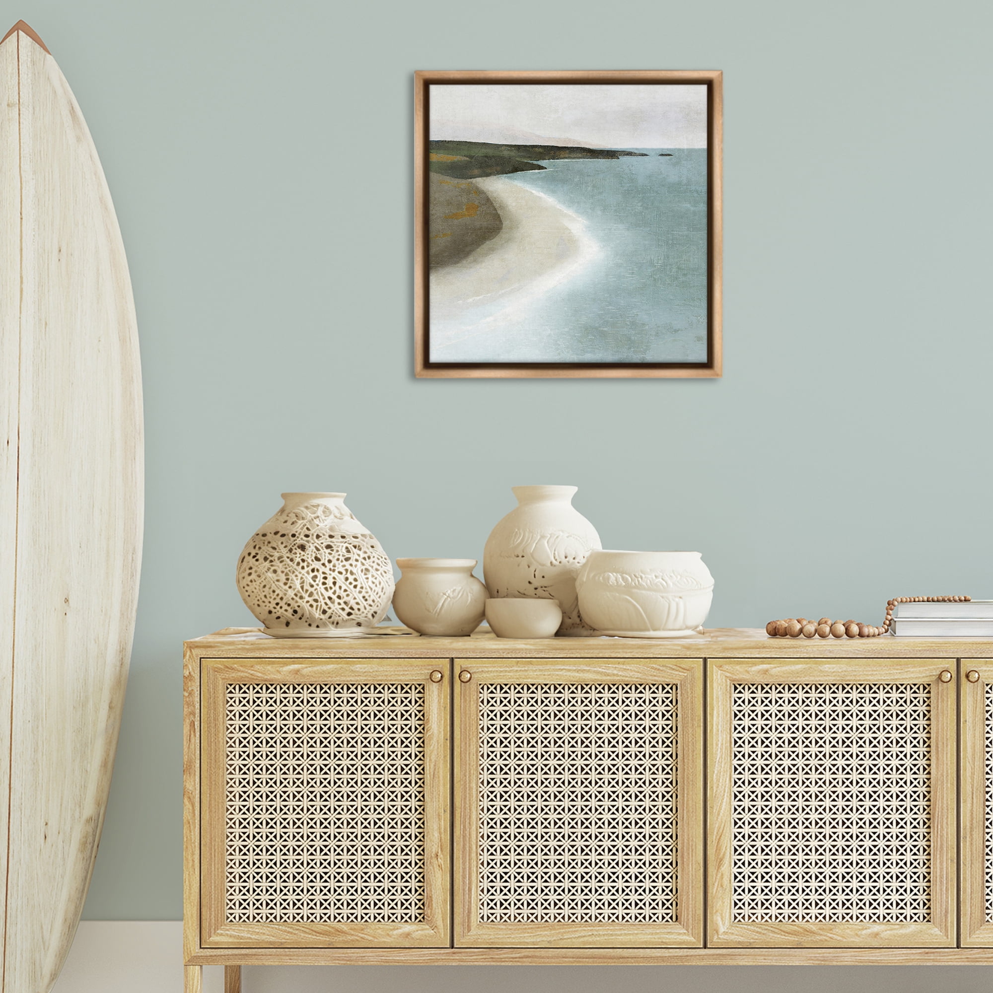 Stupell Industries Simple Serene Coastline Landscape Painting Brown Floater Framed Canvas Art Print Wall Art, 25 x 25