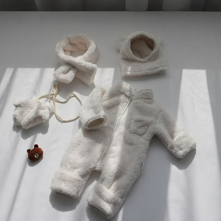 Baby s winter thickened furry onesie Warm wrap foot long crawling