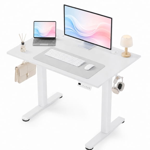 40 x 24 Inch White Electric Standing Desk, Height Adjustable Sit Stand Workstation, Modern Computer Table for Home Office Study Room