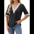 thumbnail image 3 of Blusa Tipo Túnica de Hueca con Encaje de Crochet, Cuello en V, 3/4, Color Liso, Talla Grande, para Mujer. Negro M, 3 of 10