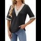 thumbnail image 3 of Blusa Tipo Túnica de Hueca con Encaje de Crochet, Cuello en V, 3/4, Color Liso, Talla Grande, para Mujer. Negro L, 3 of 10