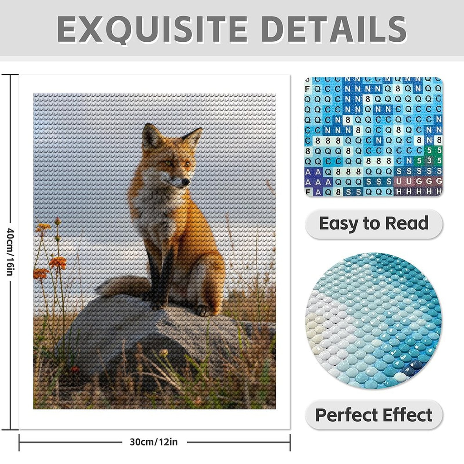 Diamond Art Kit for Adults, Fox On Rock In Grassland Diamond Painting for Adults Beginners, DIY Diamond Art Painting Kits, 5D Diamond Painting Crafts for Home Decor 12x16 Frameless