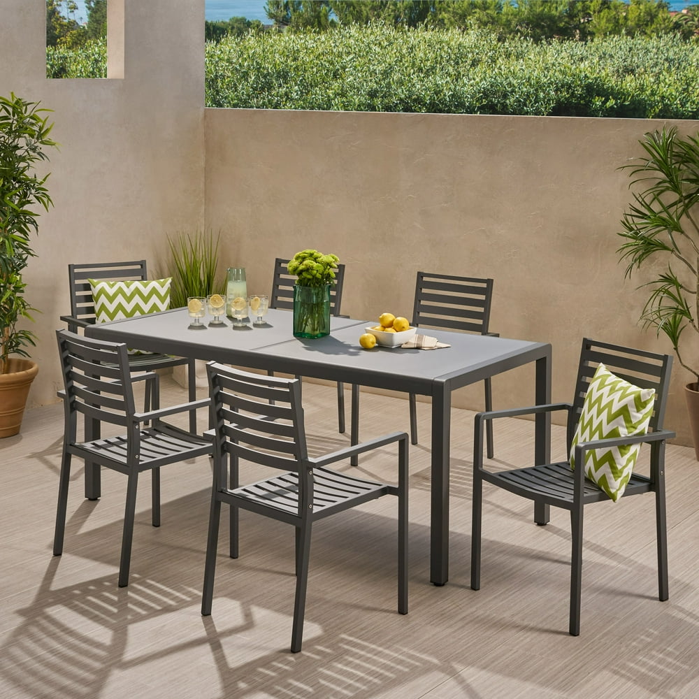 Faux marble top modern dining table w/options GDF Studio Cherie Outdoor Modern 6 Seater Aluminum Dining Set with