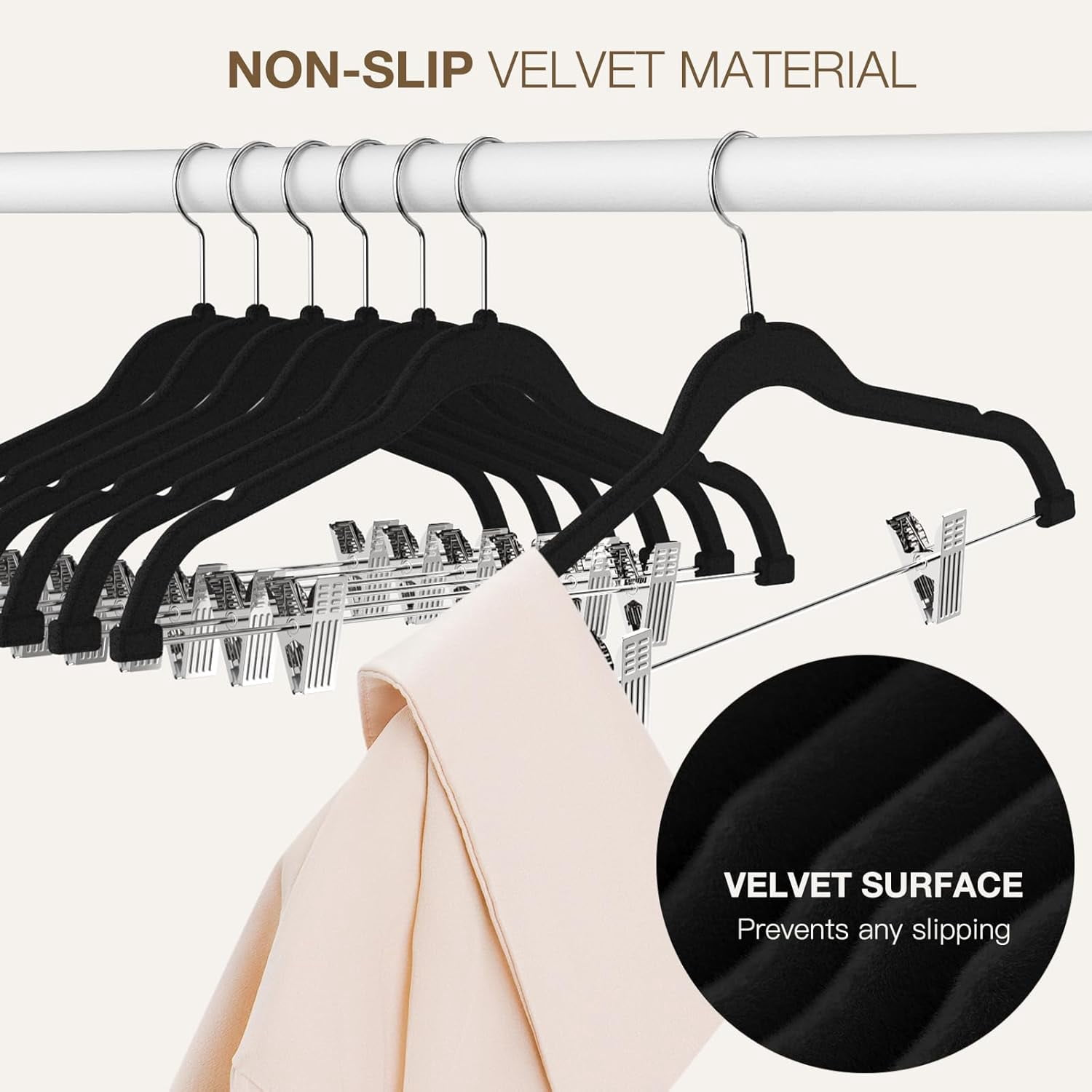 Cozymood Velvet Pants Hangers 20 Pack with Adjustable Clips, Space-Saving Slim Felt Clothes Hangers, Heavy Duty & Non-Slip Flocked Hangers for Pants, Skirts, Dresses and Jeans