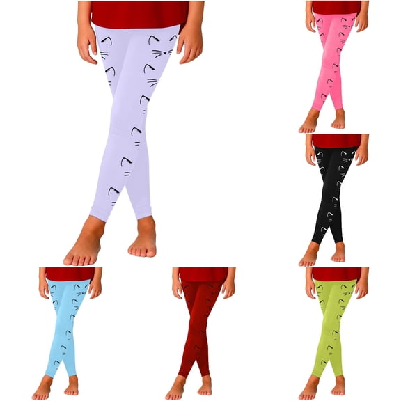 PMVFHDE Stylish Printed High Waisted Leggings For Girls Comfortable Athletic Casual Wear Stretchy Pants Play Everyday Fashion Purple,5-6Years