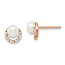 Primal Silver Sterling Silver Rose-tone with Freshwater Cultured Pearl and Cubic Zirconia Earrings