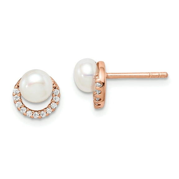 Primal Silver Sterling Silver Rose-tone with Freshwater Cultured Pearl and Cubic Zirconia Earrings
