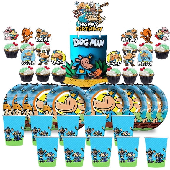 Dog Man Birthday Cups Party Supplies Plates Decorations Cake Topper Decor