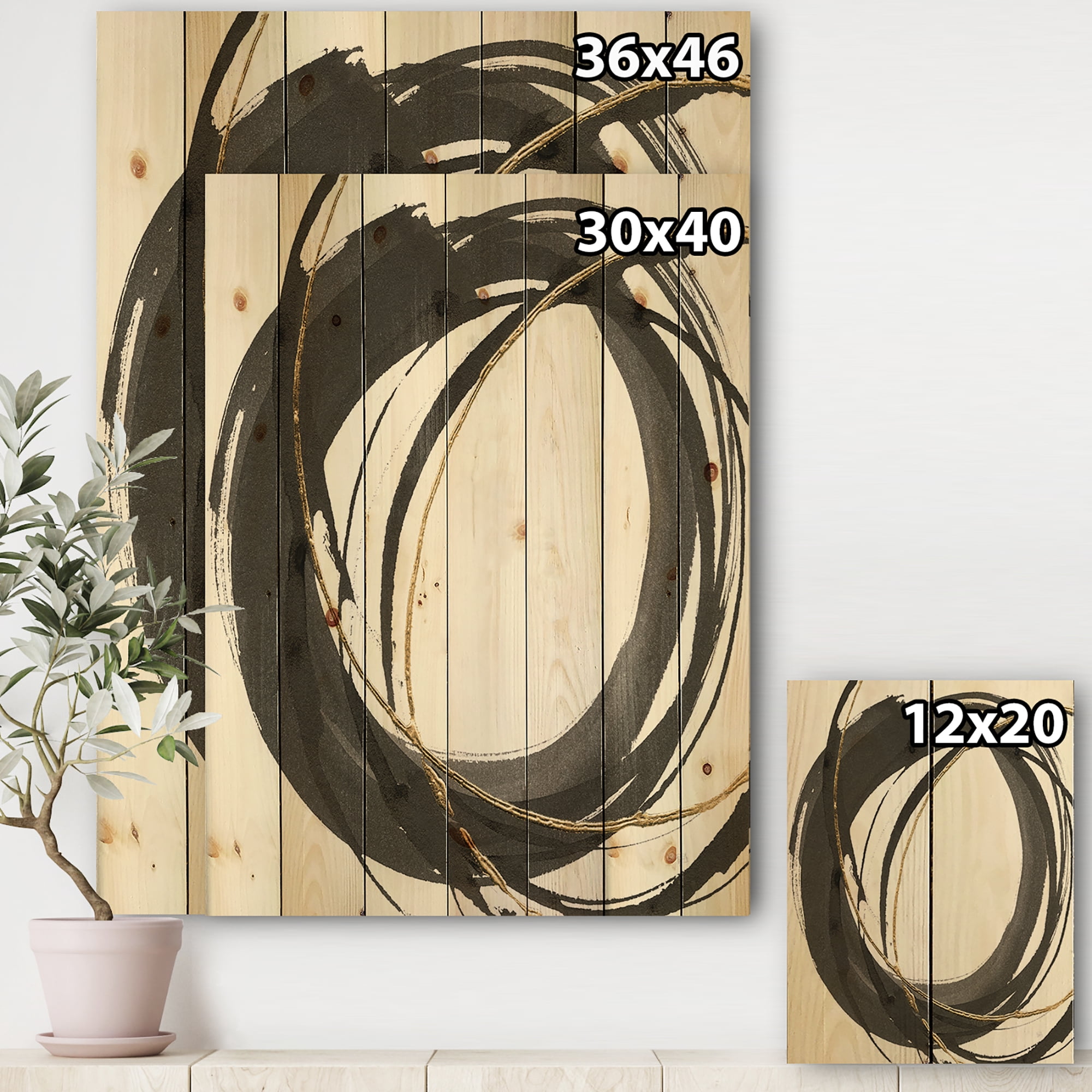 Designart 'Gold Glamour Circle IV' Posh & Luxe Print on Natural Pine Wood