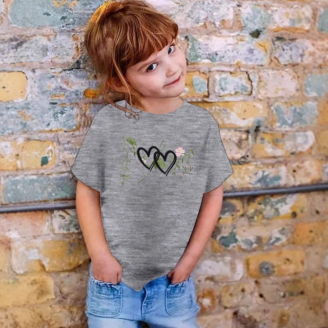 T-shirts pour Filles Imprimé Manches Courtes Col Rond Vêtements d'Été pour Filles 2-3 Ans Mode Filles