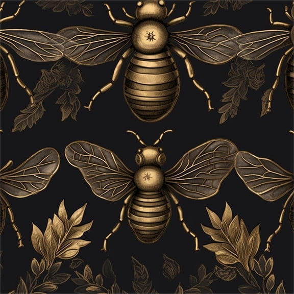 Dark Black Golden Bee Damask Peel And Stick Vinyl Wallpaper Contact Paper For Walls Cabinets Bathroom Kitchen