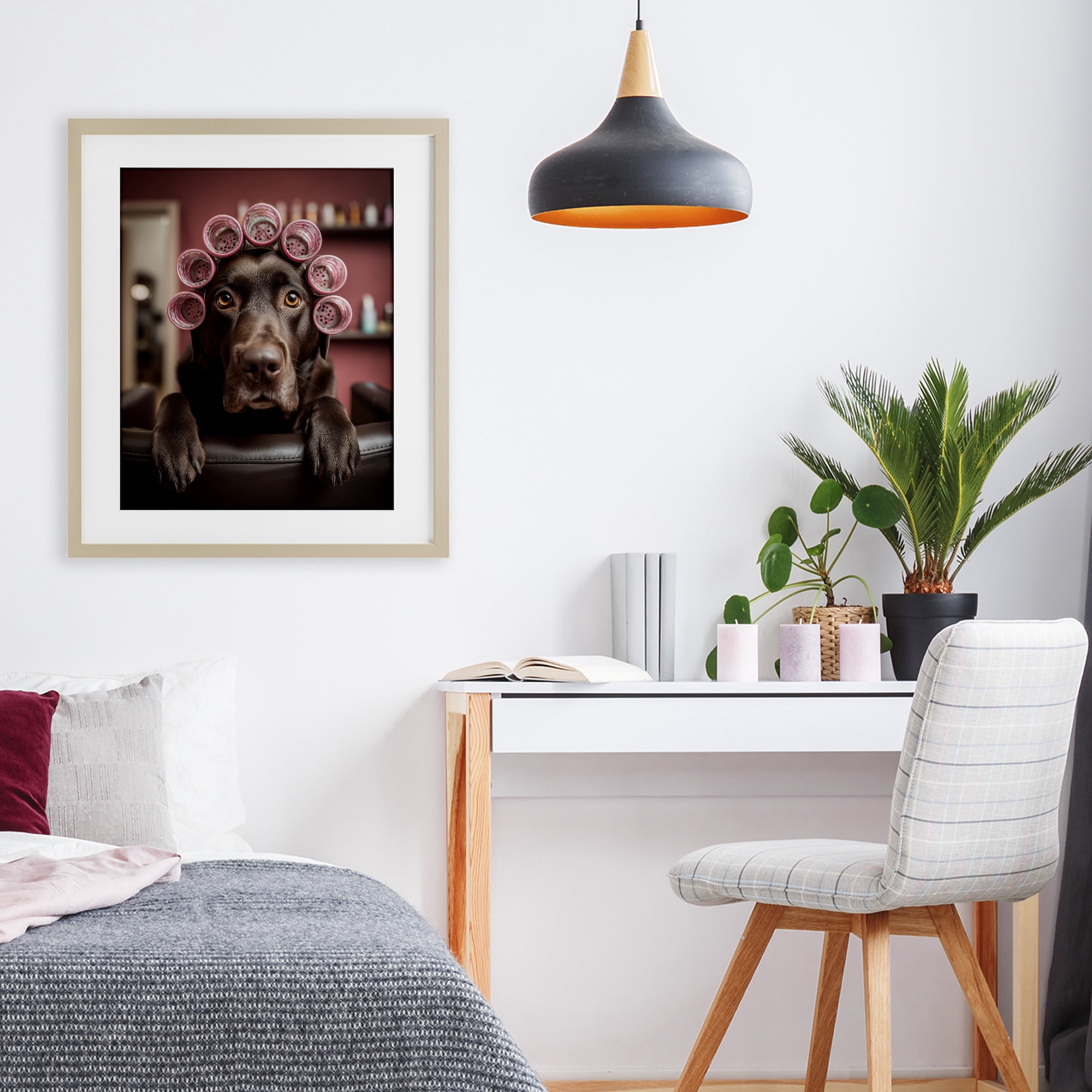 Stupell Industries Dog at Salon with Curlers Birch Framed Print Under Glass, design by Scott Stulberg