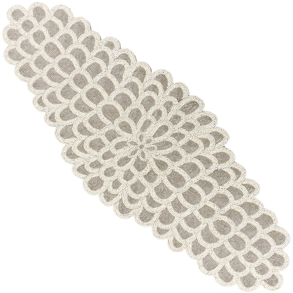 Handcrafted Glass Beaded Table Runner - Elegant Decorative Dining Table Décor (White Silver)