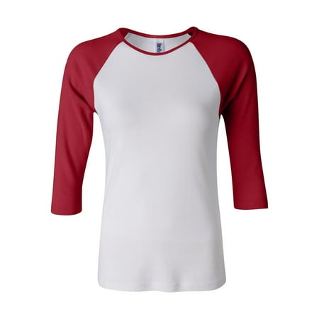 Baby Rib Womens Shirt Bella + Canvas T-Shirts Women's Baby Rib Three Quarter Sleeve Contrast Raglan Tee 2000 ()