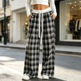 thumbnail image 2 of TIREOW Girls Sweatpants Plaid Elastic Lace Waist Wide Leg Sweat Pants with Lace Belt Fashion Lightweight Casual Baggy Pants, 2 of 5