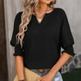 thumbnail image 7 of Women's Casual Solid Color V Neck Short Sleeve Tops Blouses T-Shirt, 7 of 7
