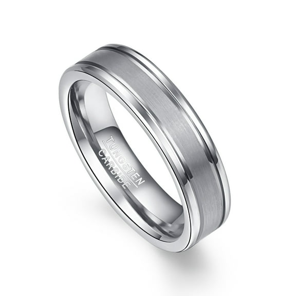 6mm Tungsten Ring Men's Matte Finish Groove Wedding Bands Polished Edge Tungsten Ring Size 7-12