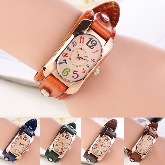 rygai Women Fashion Casual Faux Leather Strap Oblong Case Quartz Wrist Watch,White