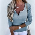 thumbnail image 2 of Camiseta Sexy ajustada con botones y cuello en V para mujer, camiseta de manga larga de Color sólido, ropa informal a la moda, jersey de estilo urbano 2021, 2 of 4