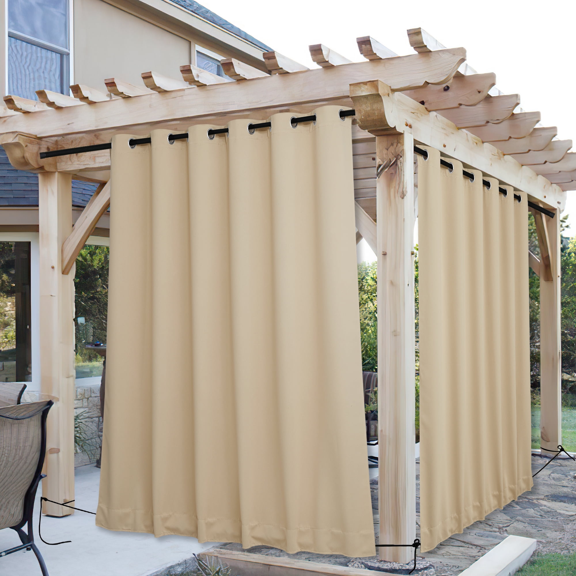 NICETOWN Outdoor Curtains 2 Panels Waterproof & Windproof Privacy Top Grommet & Bottom Back Tab Blackout Drapes for Patio/Gazebo/Proch, W84 x L95, Biscotti Beige