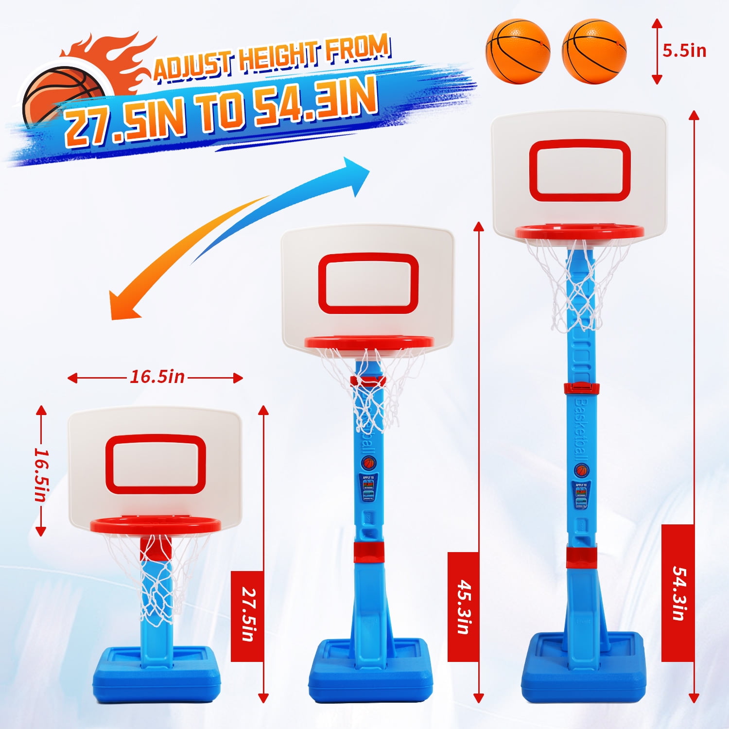 JoyStone 2 in 1 Kids Basketball Hoop, Toddler Basketball Hoop Indoor Mini Adjustable Poolside Basketball Goals with Ball Pump for Boys Girls Outdoor Toys