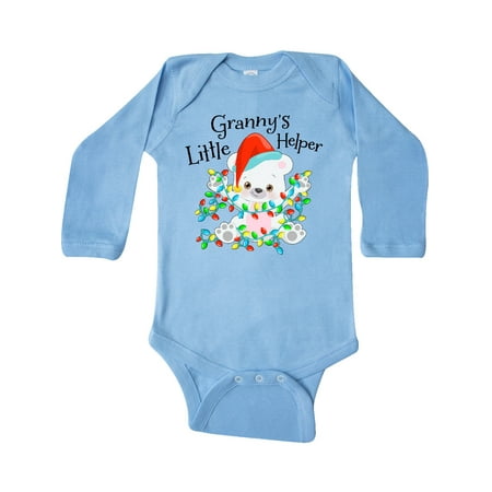 

Inktastic Granny s Little Helper Cute Polar Bear with Christmas Lights Gift Baby Boy or Baby Girl Long Sleeve Bodysuit
