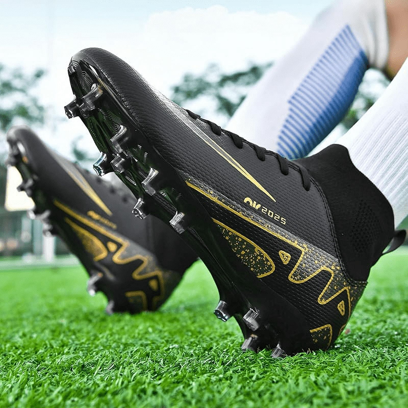 Mens high-top soccer cleats turf football shoes big lightweight youth professional indoor outdoor AG black