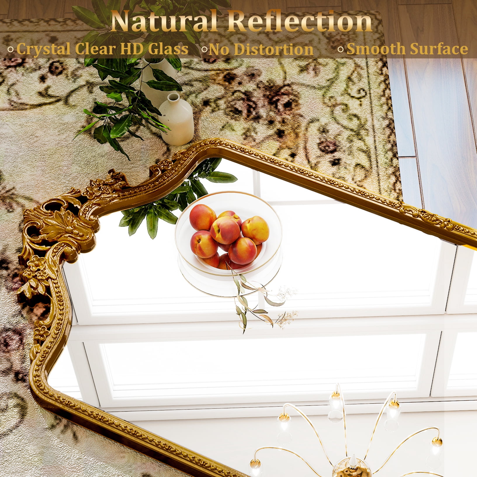 Easy4Home 71"x32" Arched Full-Length Floor Mirror, Luxurious Vintage Design with Ornate Carving, Antique Gold