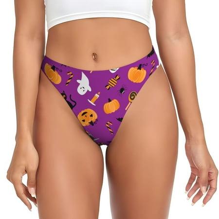 Qokaie Halloween2 Printed Women s Cotton Thong Underwear  Sexy Breathable Panties G-string-X-Large
