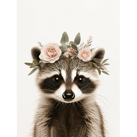 Floral Raccoon Canvas Wall Art， Perfect for Living Room， Bedroom， Nursery， Bathroom， and Office Decor