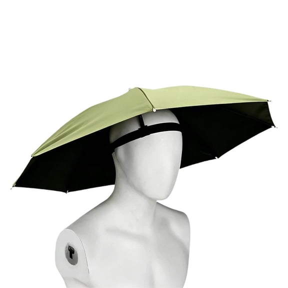 Hands Free Umbrella Hat 27.2in Vinyl Black Coating UV Protection Umbrella Cap Foldable Windproof Frame Headwear for Fishing Gardening Beach