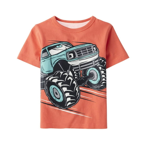 Zwiiyzr Shirts for Kids Girls and Boy Short Sleeve Car Graphic T-Shirt Printed Round Neck Crop Top for 3-14 Years T-Shirt Tee Orange
