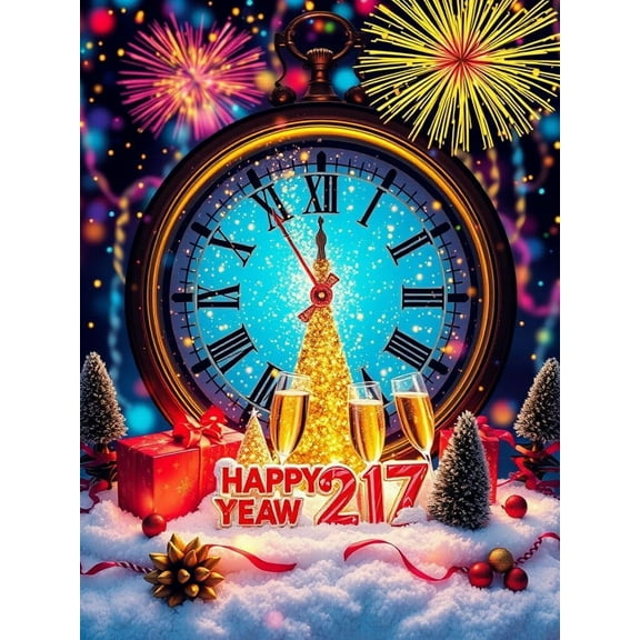 Jigsaw Puzzles300 Pieces for Adults Happy New Year Champagne Confett Clock Photo Puzzle Shows with Vivid Color, Multicolor