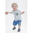 thumbnail image 2 of Disney Mickey Mouse Baseball Jersey V-neck Button Down Shirt and Denim Shorts Outfit Set Newborn to Little Kid, 2 of 5