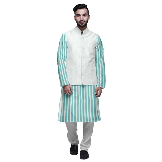 Atasi Indian Kurta Pyjama Jacket Set For Men Printed Classic Casual Clothing