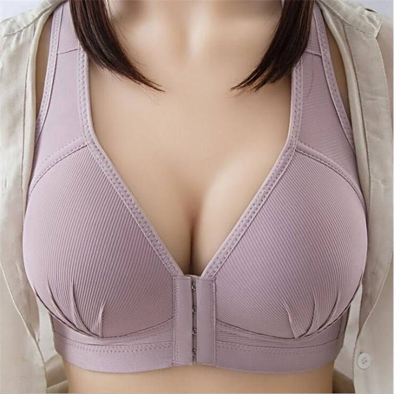 Plus Size Push Up Bra Front Closure Solid Color Brassiere Bra 36-46 Wireless  Plus Size Push Up Bra Front Closure Solid Color Brassiere Bra Wireless  Underwear 36-46 for Women 42 Grey Purple 