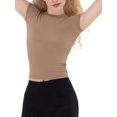 thumbnail image 3 of Women'S Crew Neck Short Sleeve Tops Slim Fit T Shirts Basic Tee Crop Tops Workout Y2k Clothes Khaki L, 3 of 9